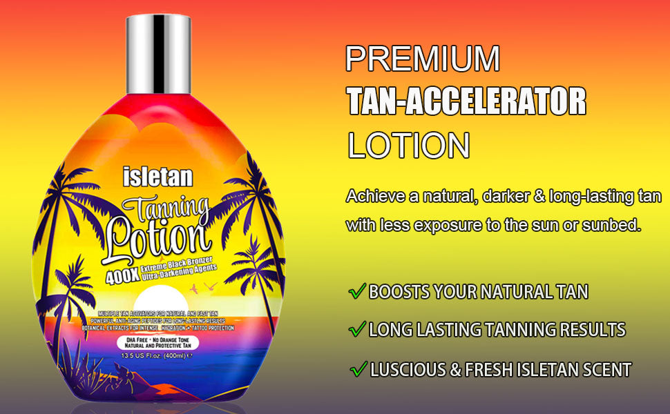 isletan 400X black bronzer tanning lotion accelerator for indoor tanning beds & outdoor sun tan
