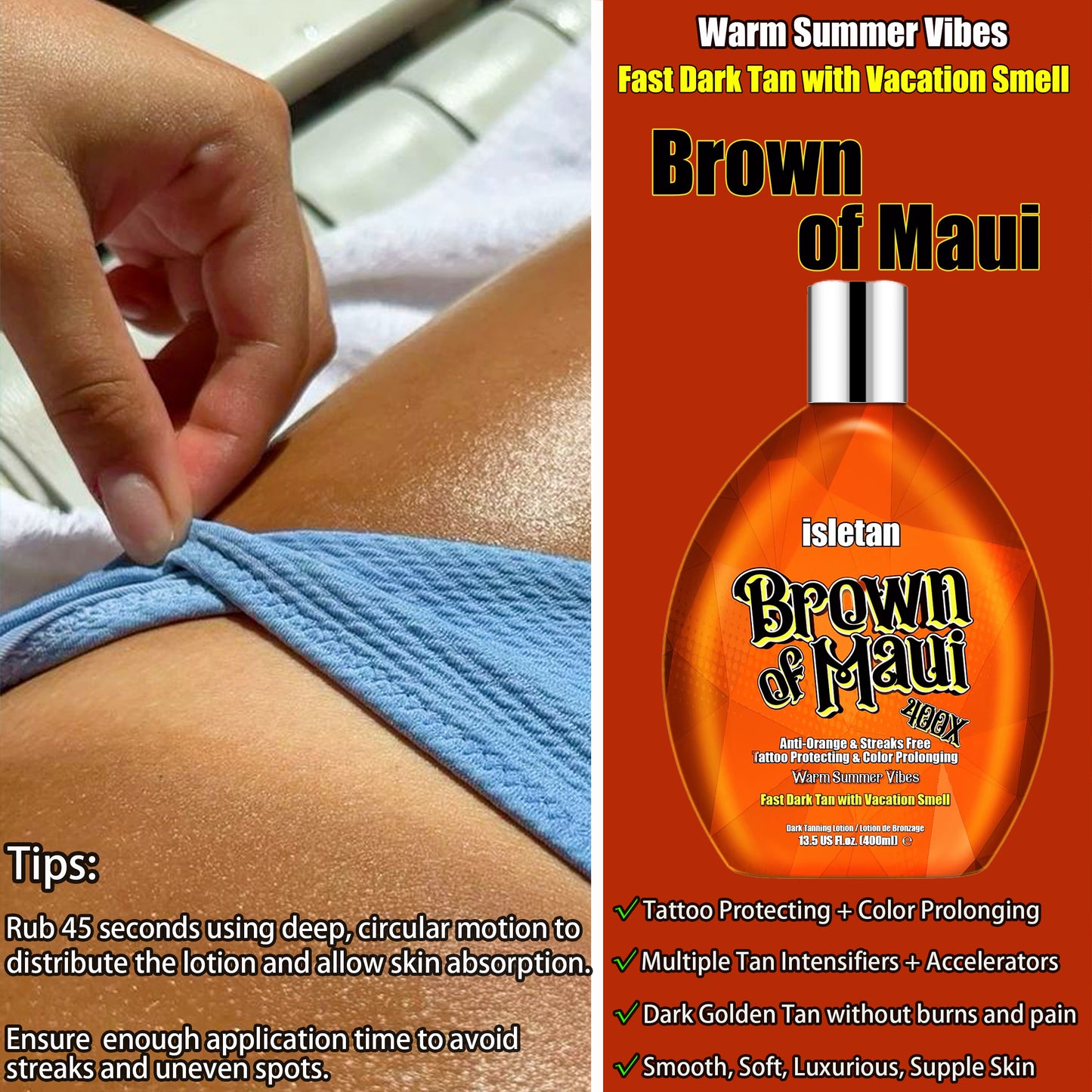 isletan Brown of Maui Indoor Outdoor Tanning Lotion with Bronzer and Accelerator