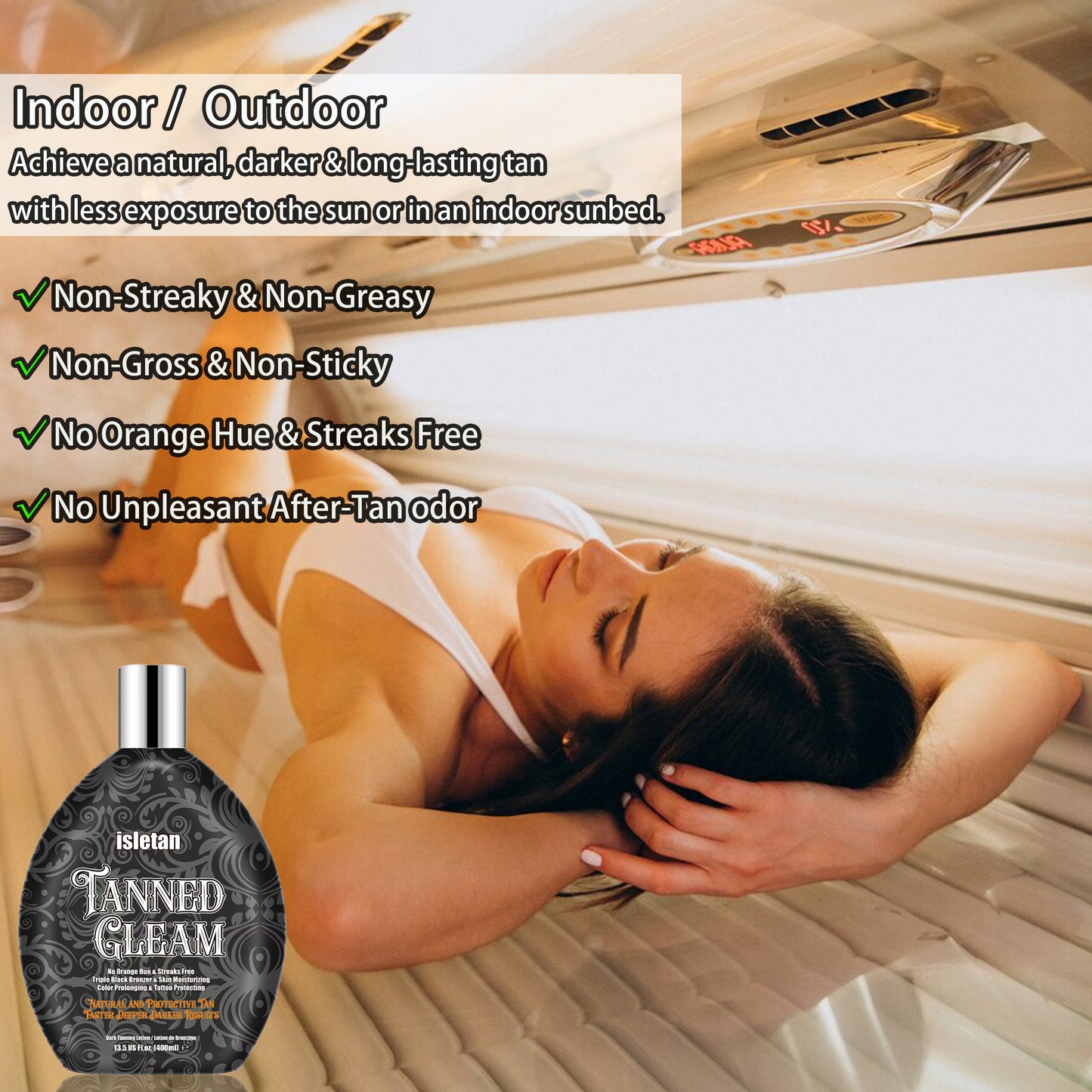 isletan Tanned Gleam Indoor Tanning Bed Lotion Accelerator with Bronzer Outdoor/Indoor Bronzing Tanning Lotion