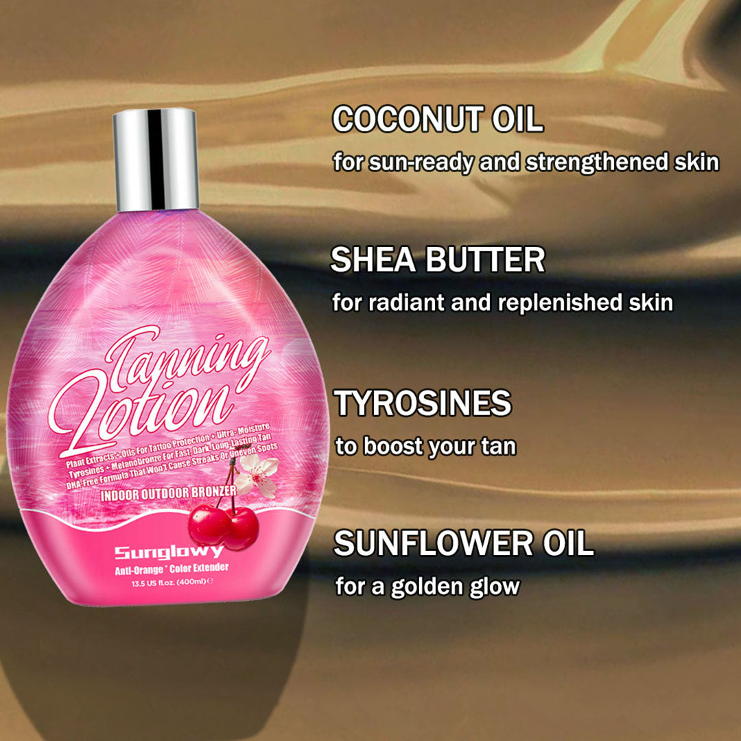 Sunglowy Tanning Lotion For Tanning Beds Cherry, Tanning Bed Lotion With Bronzer, 13.5fl.oz
